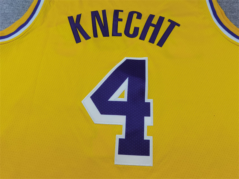 Men's Los Angeles Lakers Dalton Knecht #4 Gold Swingman Jersey - Icon Edition