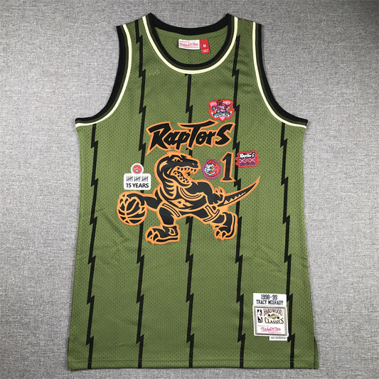 Men's Toronto Raptors Tracy McGrady #1 Army Green 1998-99 Hardwood Classics Swingman Jersey