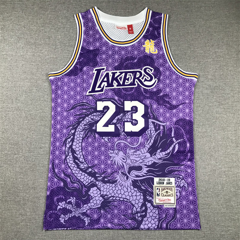 Men's Los Angeles Lakers LeBron James #23 Purple Year of Dragon Edition Swingman Jersey