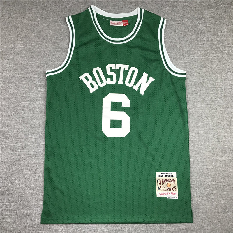 Men's Boston Celtics Bill Russell #6 Kelly Green Hardwood Classics Authentic Jersey