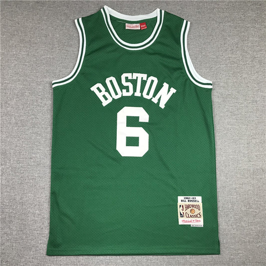 Men's Boston Celtics Bill Russell #6 Kelly Green Hardwood Classics Authentic Jersey