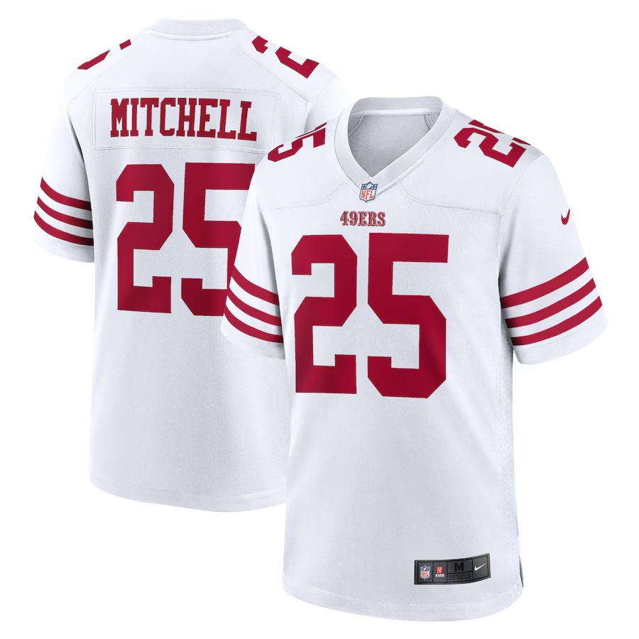 Men's San Francisco 49ers Elijah Mitchell #25 White Player Game Jersey