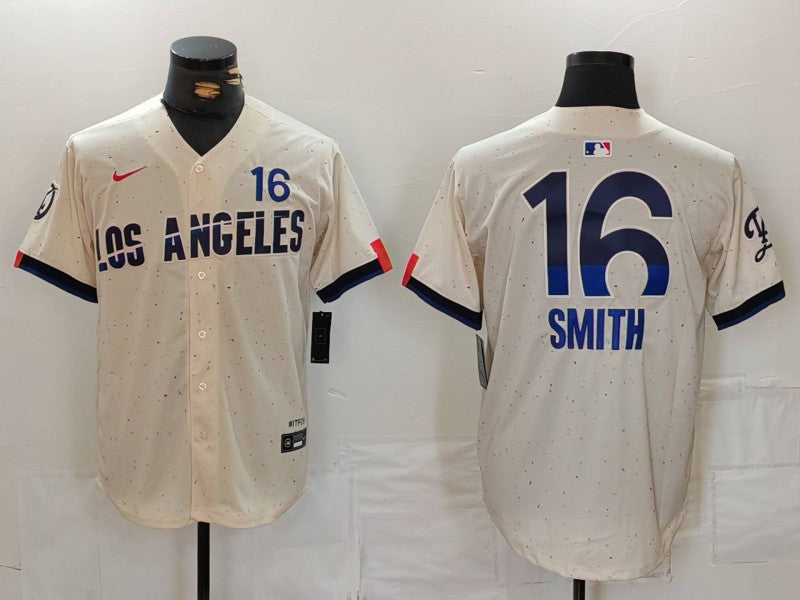 Men's Los Angeles Dodgers Will Smith #16 Cream 2024 City Connect Replica Player Jersey