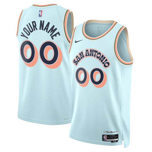 Men's San Antonio Spurs Light Blue 2024/25 Custom Swingman Jersey - City Edition