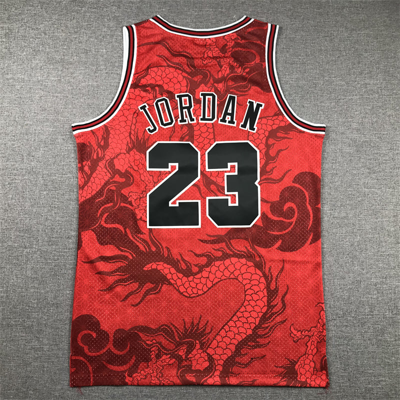 Men's Chicago Bulls Michael Jordan #23 Red Year of Dragon Edition Swingman Jersey