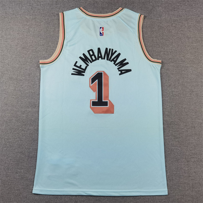 Men's San Antonio Spurs Victor Wembanyama #1 Light Blue 2024/25 Swingman Player Jersey - City Edition