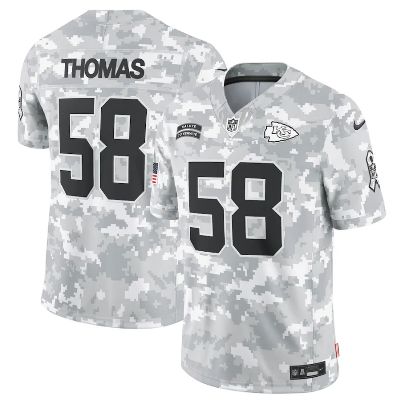 Men's Kansas City Chiefs Derrick Thomas #58 Arctic Camo 2024 Salute to Service Retired Player Limited Jersey