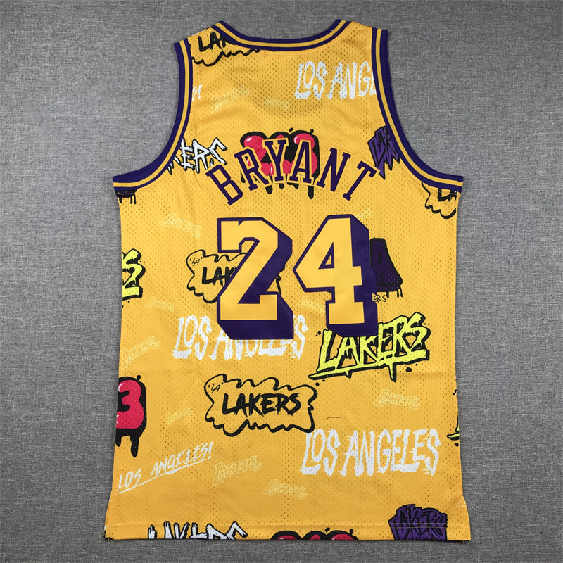 Men's Los Angeles Lakers Kobe Bryant #24 Yellow Swingman Graffiti Edition Jersey