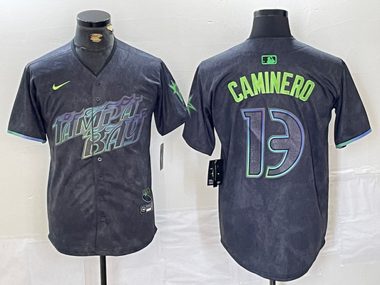 Men's Tampa Bay Rays Junior Caminero #13 Charcoal 2024 City Connect Limited Player Jersey