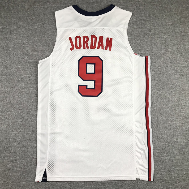 Men's Michael Jordan #9 White Dri-fit Team USA Stitched Basketball Jersey