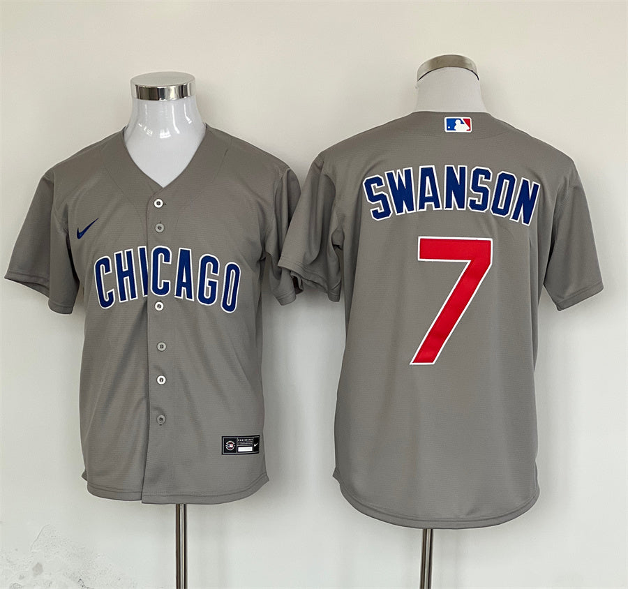 Men's Chicago Cubs Dansby Swanson #7 Gray Replica Player Jersey