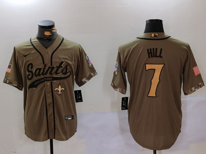 Men's New Orleans Saints Taysom Hill #7 Olive 2022 Salute To Service Jersey