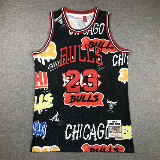 Men's Chicago Bulls Michael Jordan #23 Black Swingman Graffiti Edition Jersey