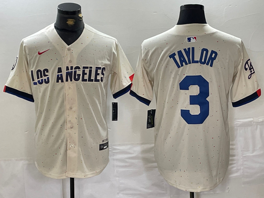 Men's Los Angeles Dodgers Chris Taylor #3 Cream 2024 City Connect Limited Player Jersey