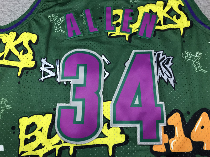 Men's Milwaukee Bucks Ray Allen #34 Green Swingman Player Jersey - Graffiti Edition