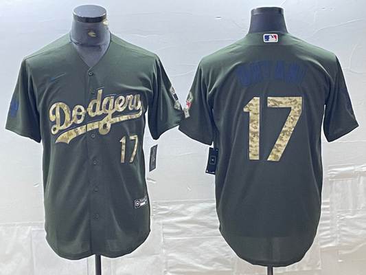 Men's Los Angeles Dodgers Shohei Ohtani #17 Army Green Game Jersey