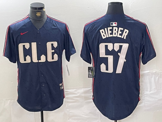 Men's Cleveland Guardians Shane Bieber #57 Navy 2024 City Connect Limited Jersey