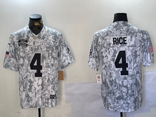 Men's Kansas City Chiefs Rashee Rice #4 Arctic Camo 2024 Salute to Service Limited Jersey