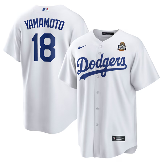 Men's Los Angeles Dodgers Yoshinobu Yamamoto #18 White 2024 World Series Home Replica Player Jersey