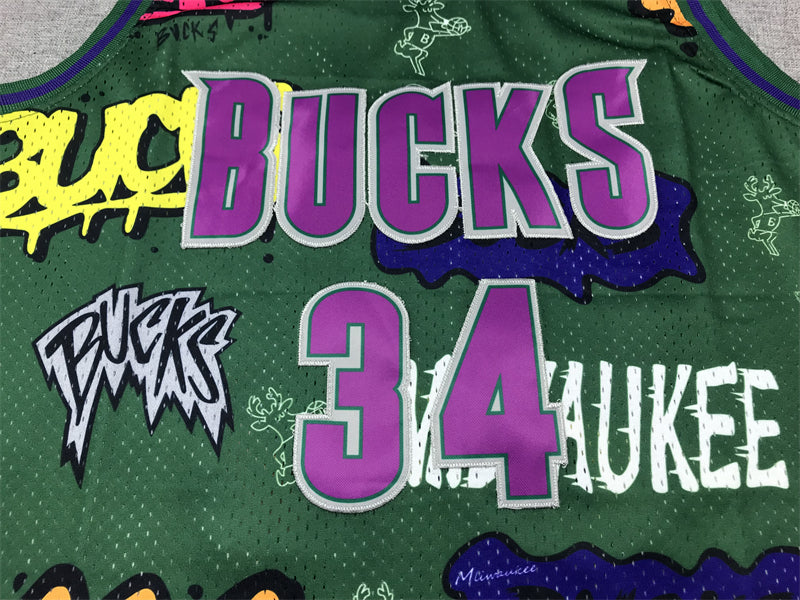 Men's Milwaukee Bucks Ray Allen #34 Green Swingman Player Jersey - Graffiti Edition