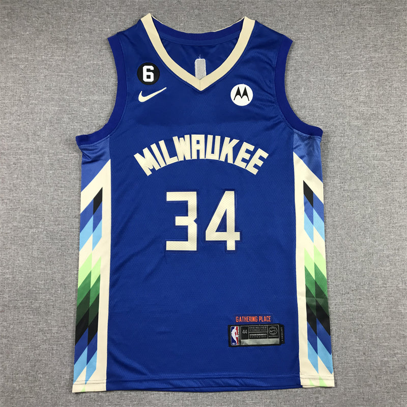 Men's Milwaukee Bucks Giannis Antetokounmpo #34 Royal 2022/23 Swingman Jersey - City Edition