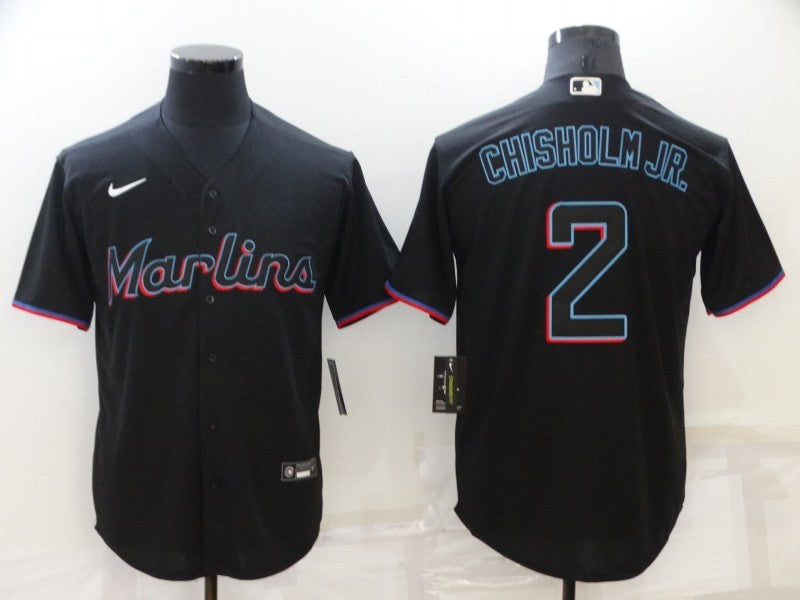 Men's Miami Marlins Jazz Chisholm Jr. #2 Black Replica Baseball Jersey