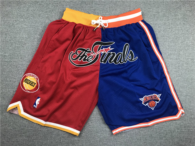 Men's Houston Rockets/New York Knicks Red/Blue Splicing Basketball Shorts