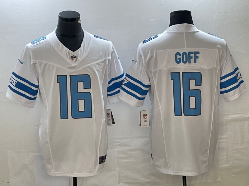 Men's Detroit Lions Jared Goff #16 White Player Game Jersey