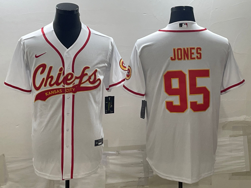 Men's Kansas City Chiefs Chris Jones #95 White Game Jersey Joint Edition