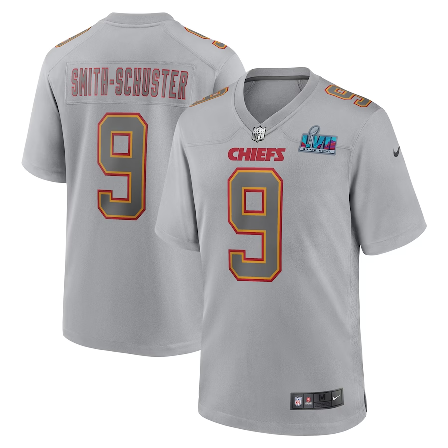 Men's Kansas City Chiefs JuJu Smith-Schuster #9 Gray Super Bowl LVII Patch Atmosphere Fashion Game Jersey