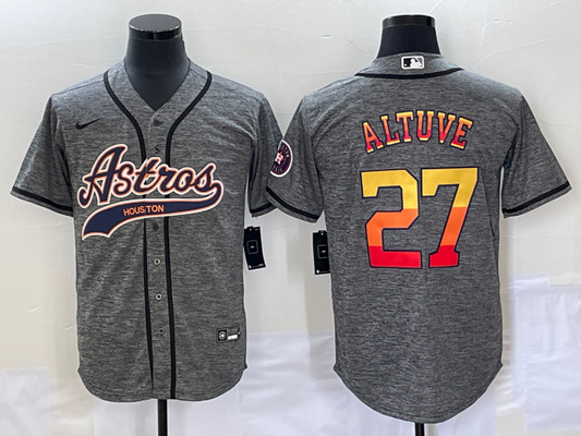 Men's Houston Astros Jose Altuve #27 Gray Replica Player Jersey Joint Edition