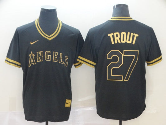 Men's Los Angeles Angels Mike Trout #27 Black Printed Baseball Jersey