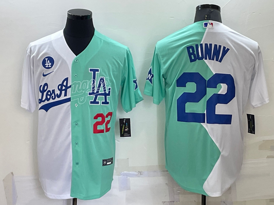 Men's Los Angeles Dodgers Bad Bunny #22 White/Green Replica Game Jersey