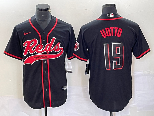 Men's Cincinnati Reds Joey Votto #19 Black Replica Player Jersey Joint Edition