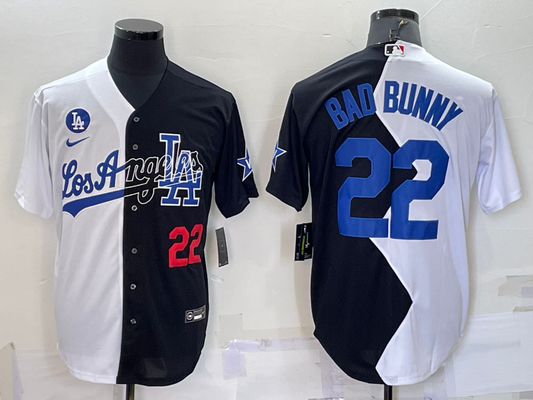 Men's Los Angeles Dodgers Bad Bunny #22 White/Black Stitched Jersey