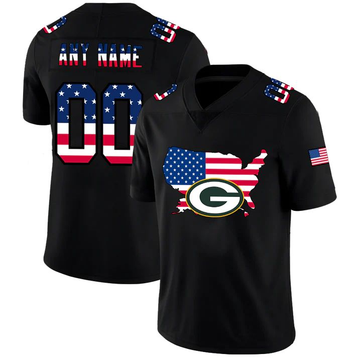 Custom Green Bay Packers Football Black Limited Fashion Flag Stitched American Football Jerseys