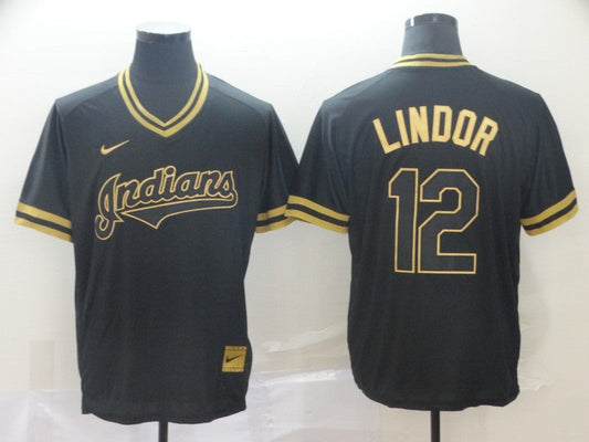 Men's Cleveland Guardians Francisco Lindor #12 Black Replica Baseball Jersey