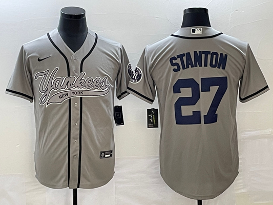 Men's New York Yankees Giancarlo Stanton #27 Gray Player Jersey Joint Edition