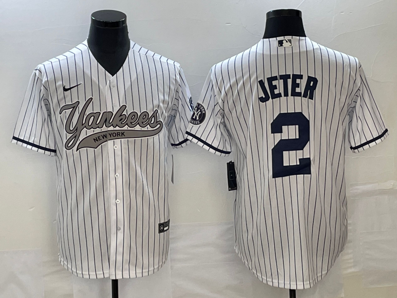 Men's New York Yankees Derek Jeter #2 White Game Jersey Joint Edition