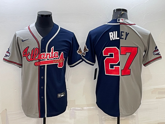 Men's Atlanta Braves Austin Riley #27 Gray/Navy Replica Player Jersey