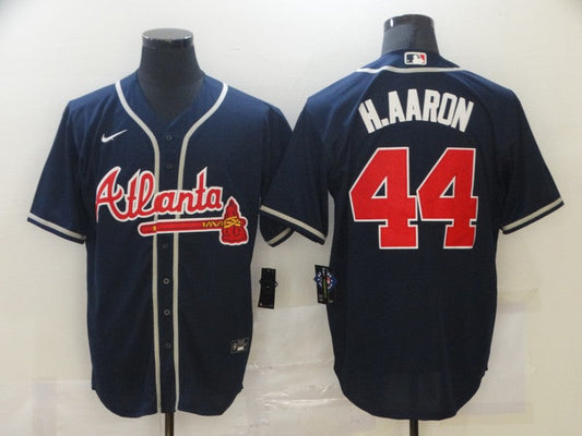 Men's Atlanta Braves Hank Aaron #44 Navy Replica Jersey