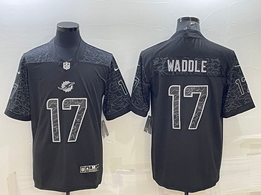 Men's Miami Dolphins Jaylen Waddle #17 Black RFLCTV Limited Jersey