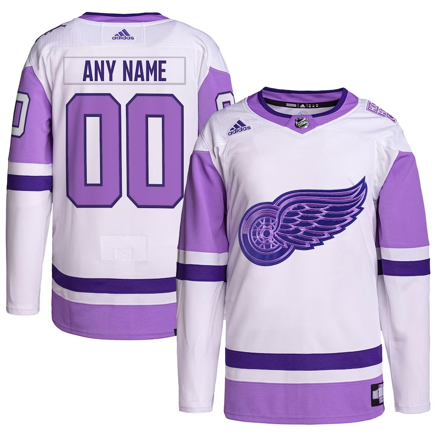 Men's Detroit Red Wings White/Purple Hockey Fights Cancer Primegreen Authentic Custom Jersey