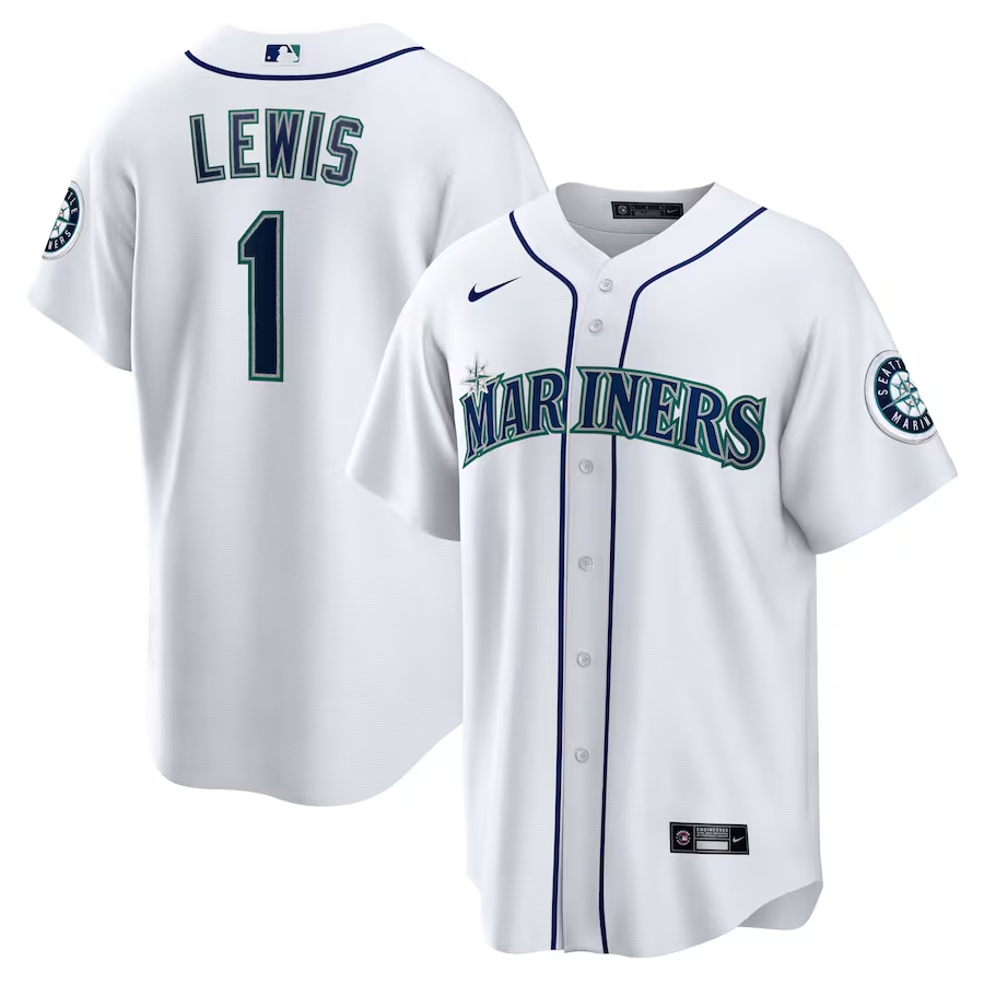 Men's Seattle Mariners Kyle Lewis #1 White Replica Player Name Jersey