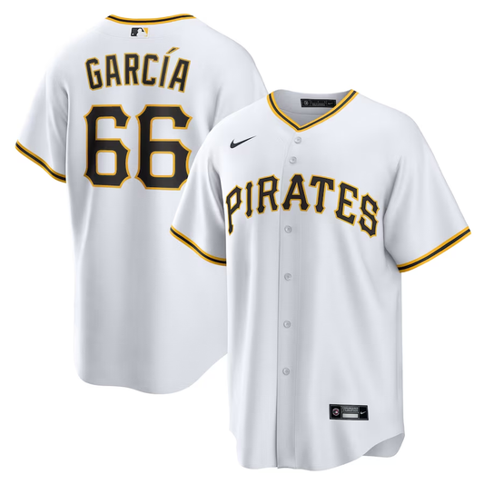 Men's Pittsburgh Pirates Jarlin Garcia #66 White Home Replica Player Jersey