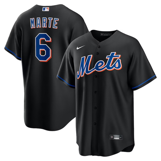 Men's New York Mets Starling Marte #6 Black Alternate Replica Player Jersey