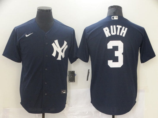 Men's New York Yankees Babe Ruth #3 Navy Replica Baseball Jersey