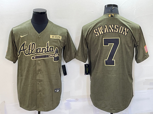 Men's Atlanta Braves Dansby Swanson #7 Brown Replica Player Jersey