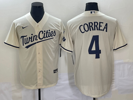 Men's Minnesota Twins Carlos Correa #4 Beige Alternate Replica Player Jersey