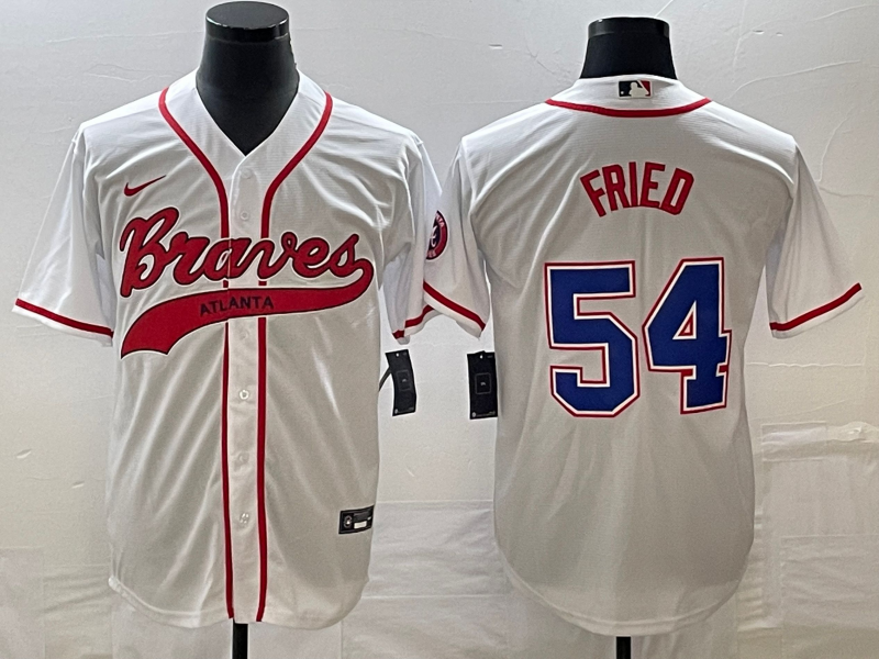 Men's Atlanta Braves Max Fried #54 White Replica Player Jersey Joint Edition